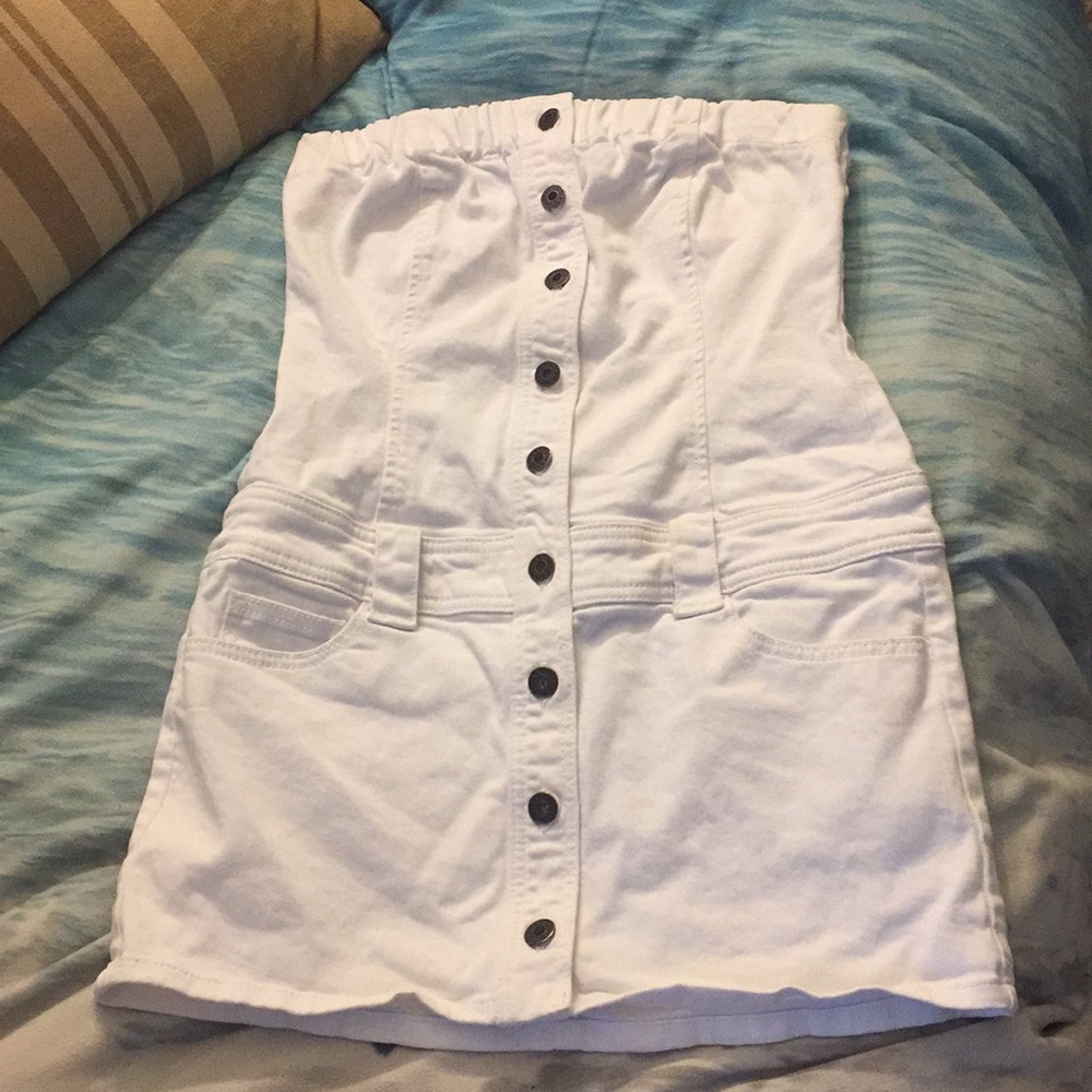 Guess Jeans White Button Strapless Tube Dress 29